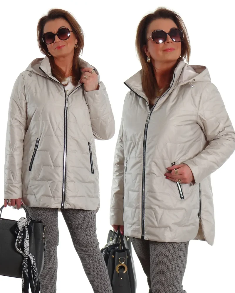 Wiosenna dłuższa kurtka z kapturem INGRID perłowa