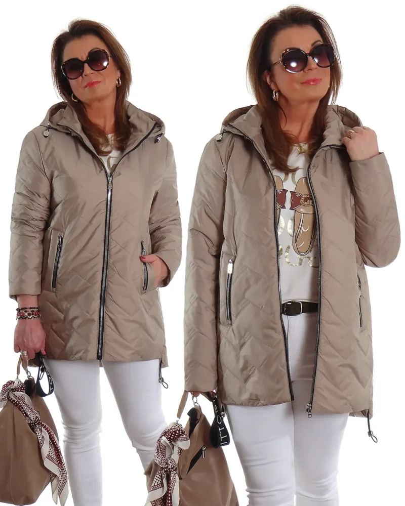 Lekka dłuższa kurtka z kapturem NELLY beżowa