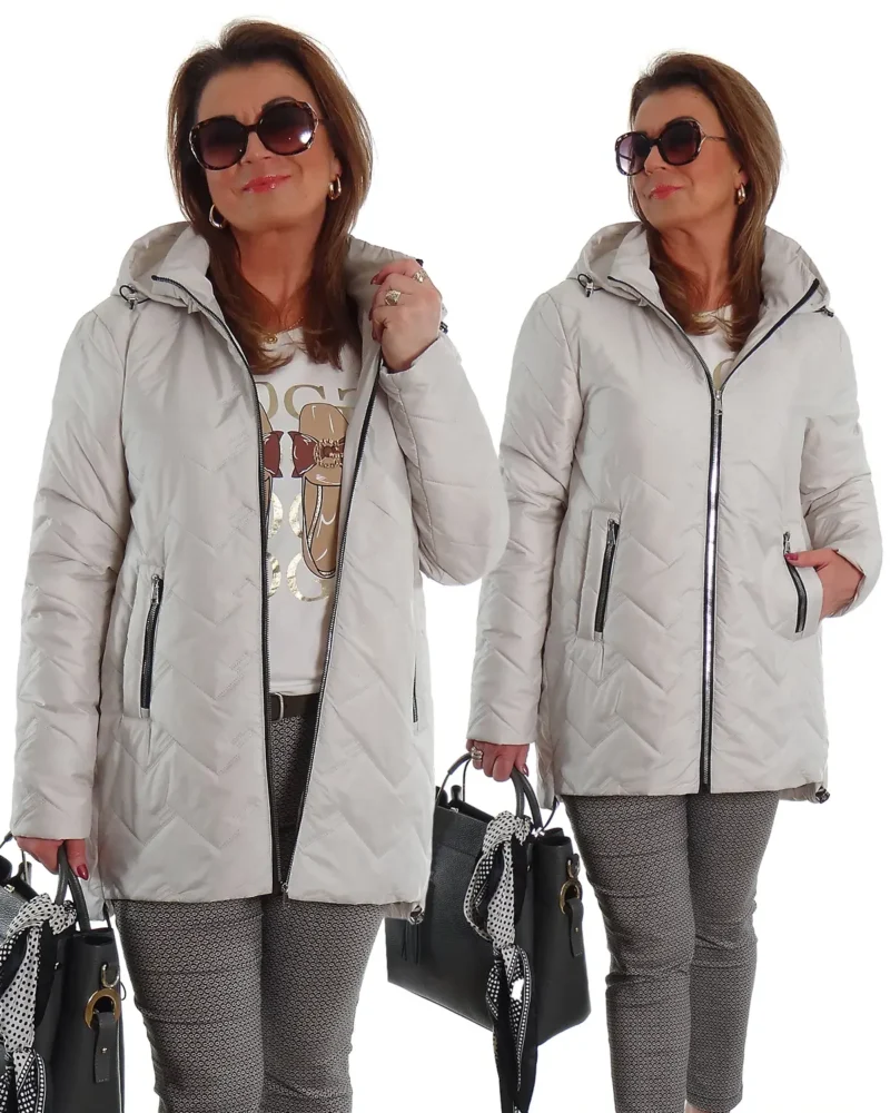 Lekka dłuższa kurtka z kapturem NELLY kremowa