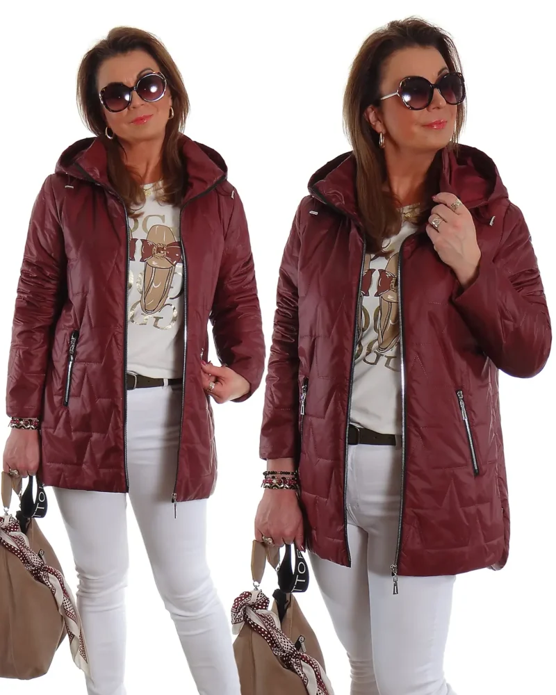 Wiosenna dłuższa kurtka z kapturem INGRID bordowa