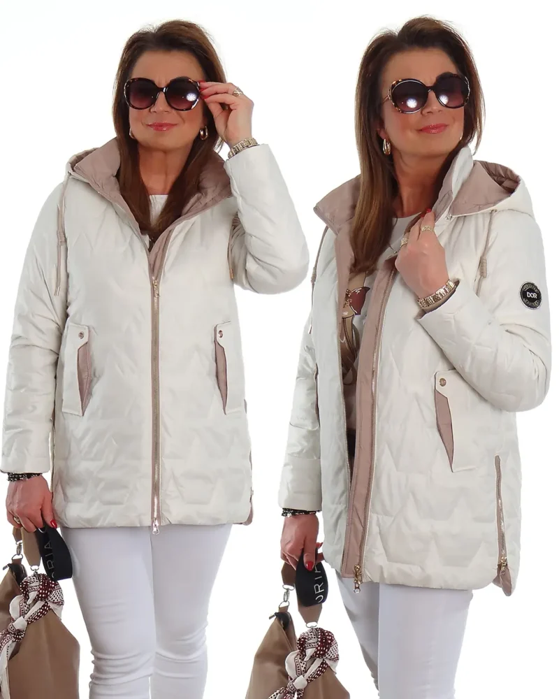 Dłuższa przejściowa kurtka z kapturem ARLEN kremowa