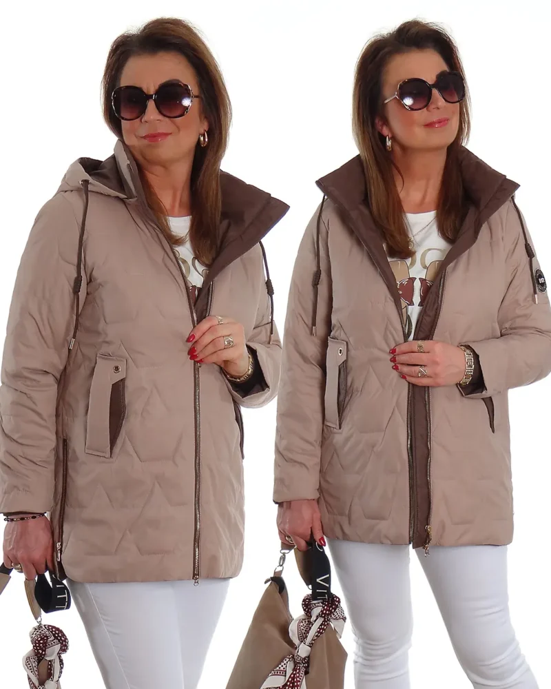 Dłuższa przejściowa kurtka z kapturem ARLEN latte