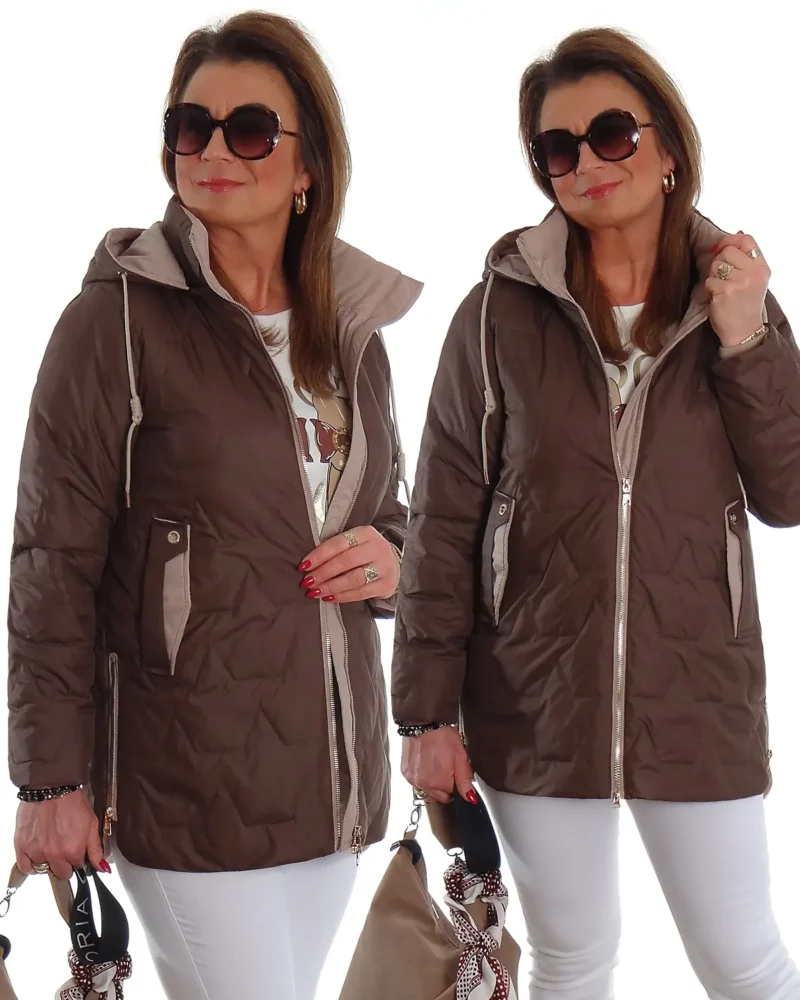 Dłuższa przejściowa kurtka z kapturem ARLEN czekoladowa